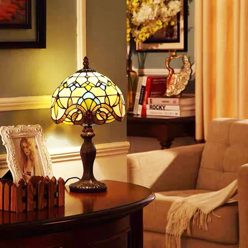 Stained Glass Table Lamp with Floral Design