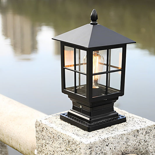 Luz de Poste de Jardín de Metal Negro Solar para Exterior