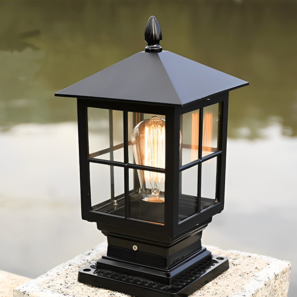 Luz de Poste de Jardín de Metal Negro Solar para Exterior