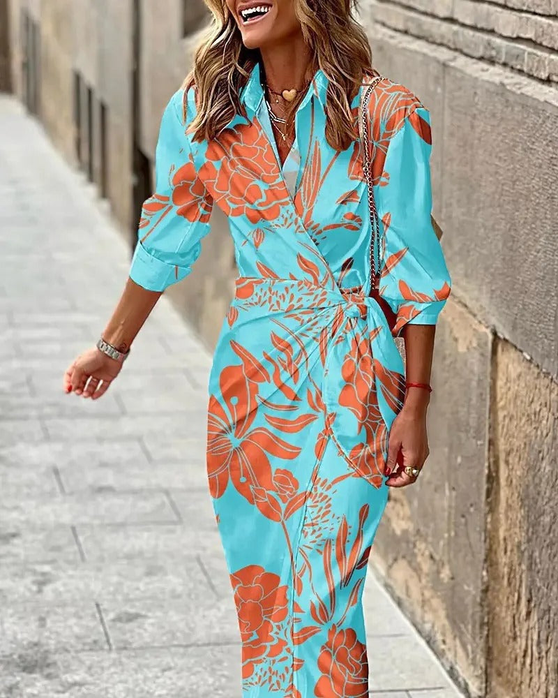 Zella - Vestido midi de moda con escote en V, rayas y cordones