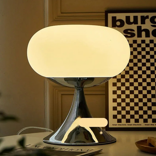 Lámpara de mesa de vidrio con luz ambiental cálida