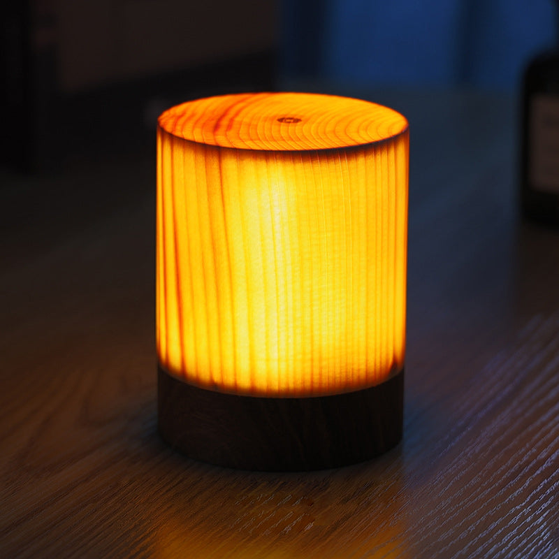 Lámpara de mesa con control táctil acabado en madera