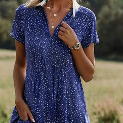 Azalea - Vestido suelto con escote en V y mangas cortas estampado