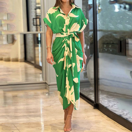 Helecho - Vestido con volante y cuello alto de cintura alta