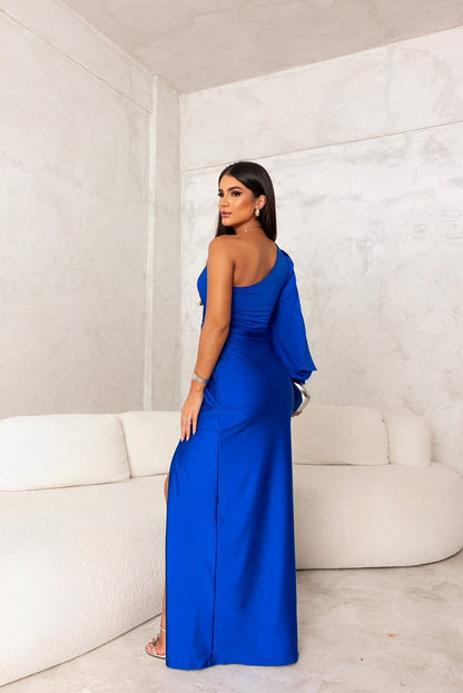 VERA – VESTIDO DE NOCHE DE SATÉN DE UN HOMBRO