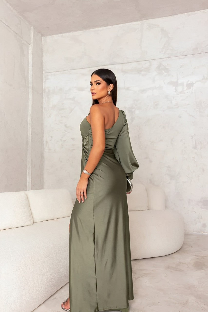 VERA – VESTIDO DE NOCHE DE SATÉN DE UN HOMBRO
